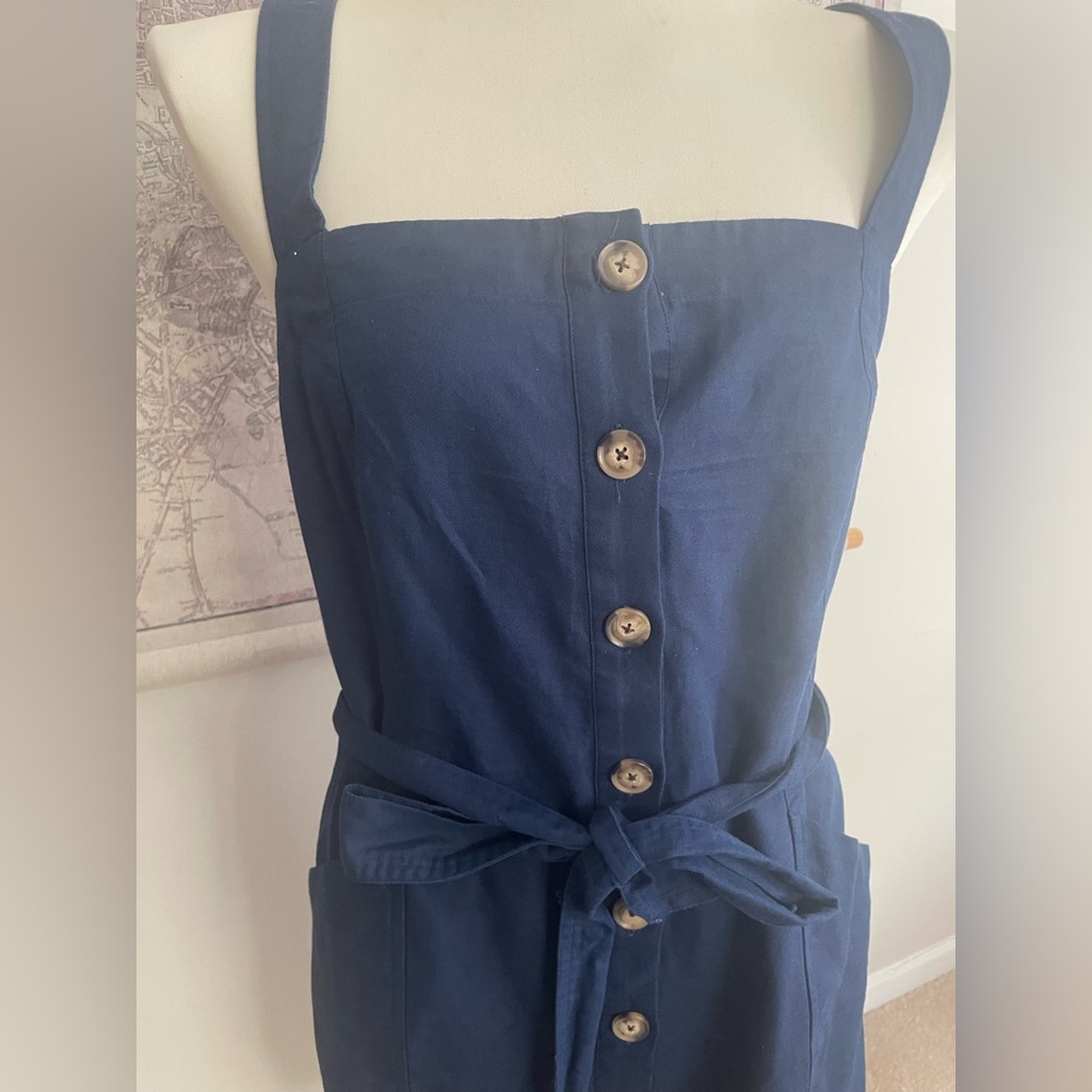 LOFT Navy Linen Sleeveless Tie Dress 14 - Picture 3 of 7